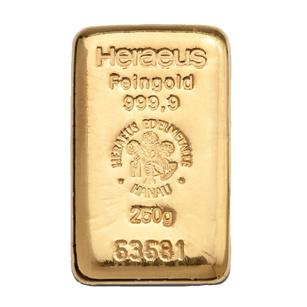 Goudbaar 250 gram Heraeus